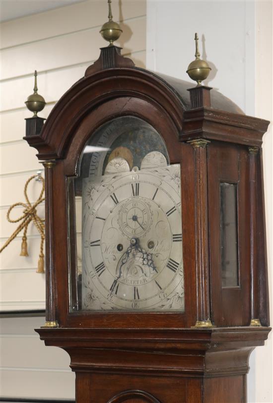 A late 18th century oak longcase clock, Hercules Rickard, Exeter, 7ft 8.25in.